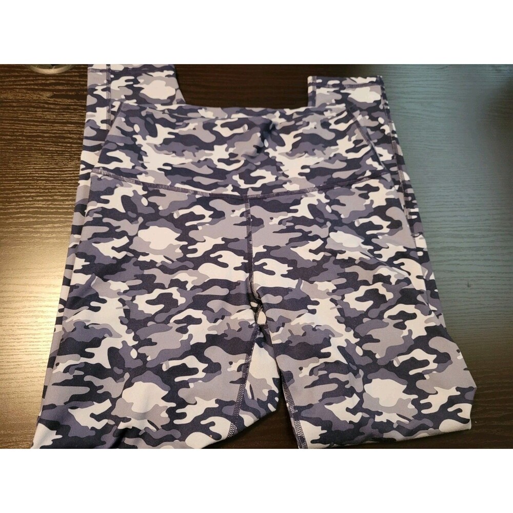 Fabletics PowerHold High-Waisted Camo Leggings Blue Gray XXS 7/8 Length 24"